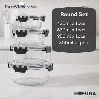 HOMIRA PureView Series Borosilicate Glass Food Container [Family Set]