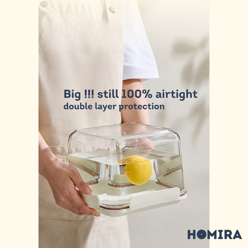 HOMIRA Extra Large Rectangular Borosilicate Glass Food Container with Handle - 3700ml