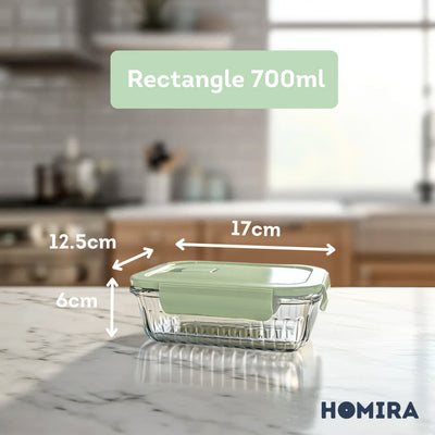 HOMIRA Wave Series Borosilicate Glass Food Container Airtight Microwave Safe (450ml-1050ml)