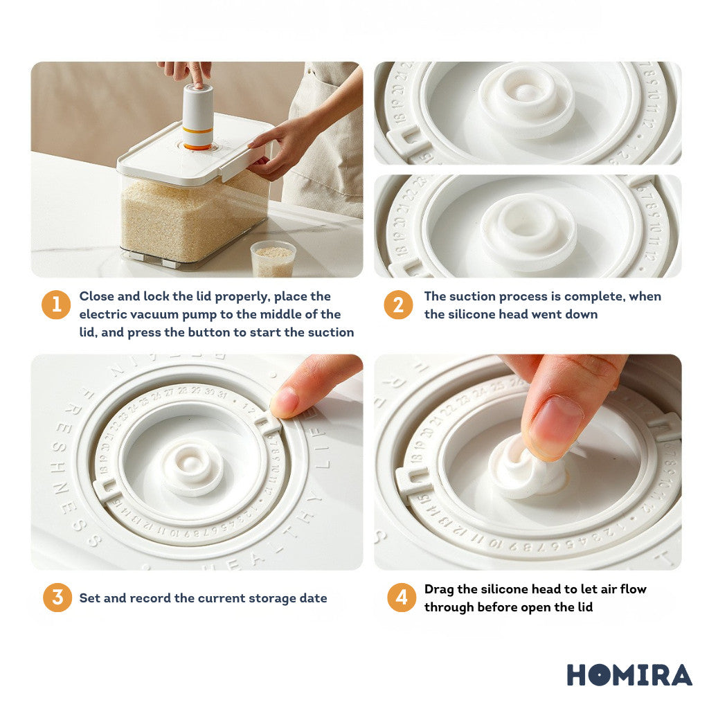HOMIRA Compress Vacuum Rice Container Airtight Food Storage (4.5L/6L)