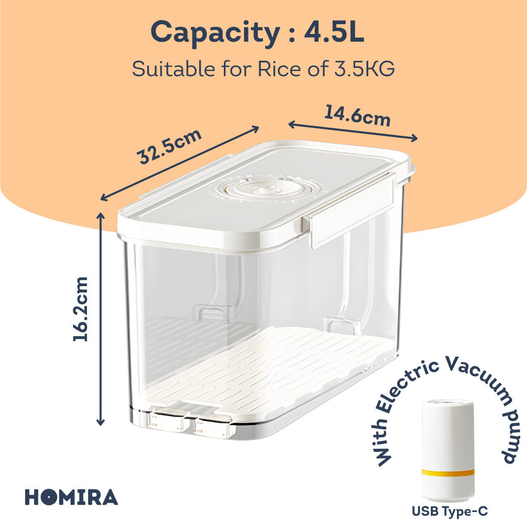 HOMIRA Compress Vacuum Rice Container Airtight Food Storage (4.5L/6L)
