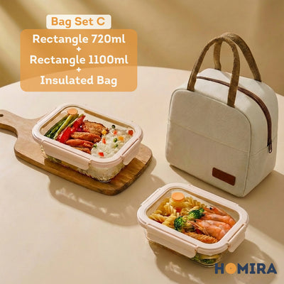HOMIRA Signature Series Borosilicate Glass Lunchbox Bag Set