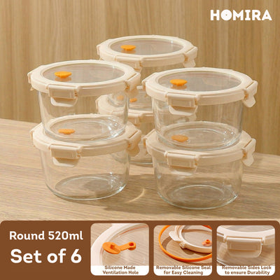 HOMIRA Signature Series Round Borosilicate Glass Food Container (520ml)