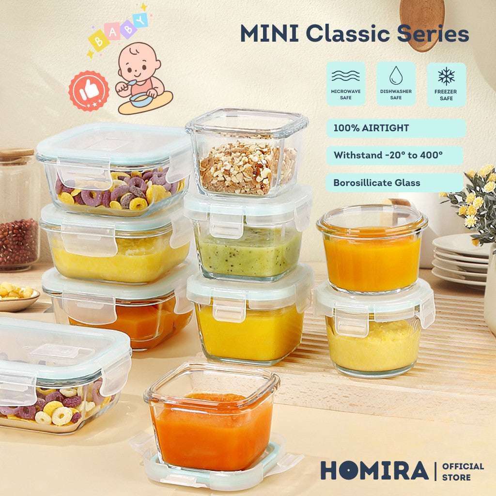 HOMIRA Classic Mini Glass Baby Food Container (130ml - 450ml)