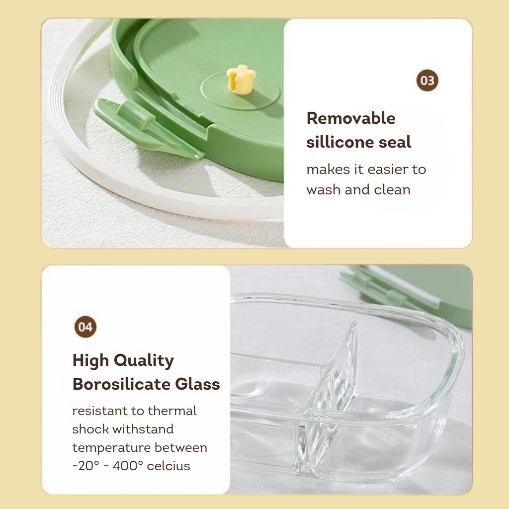HOMIRA Summer Series Rectangle Borosilicate Glass Food Container Lunch Box (760ml-940ml)