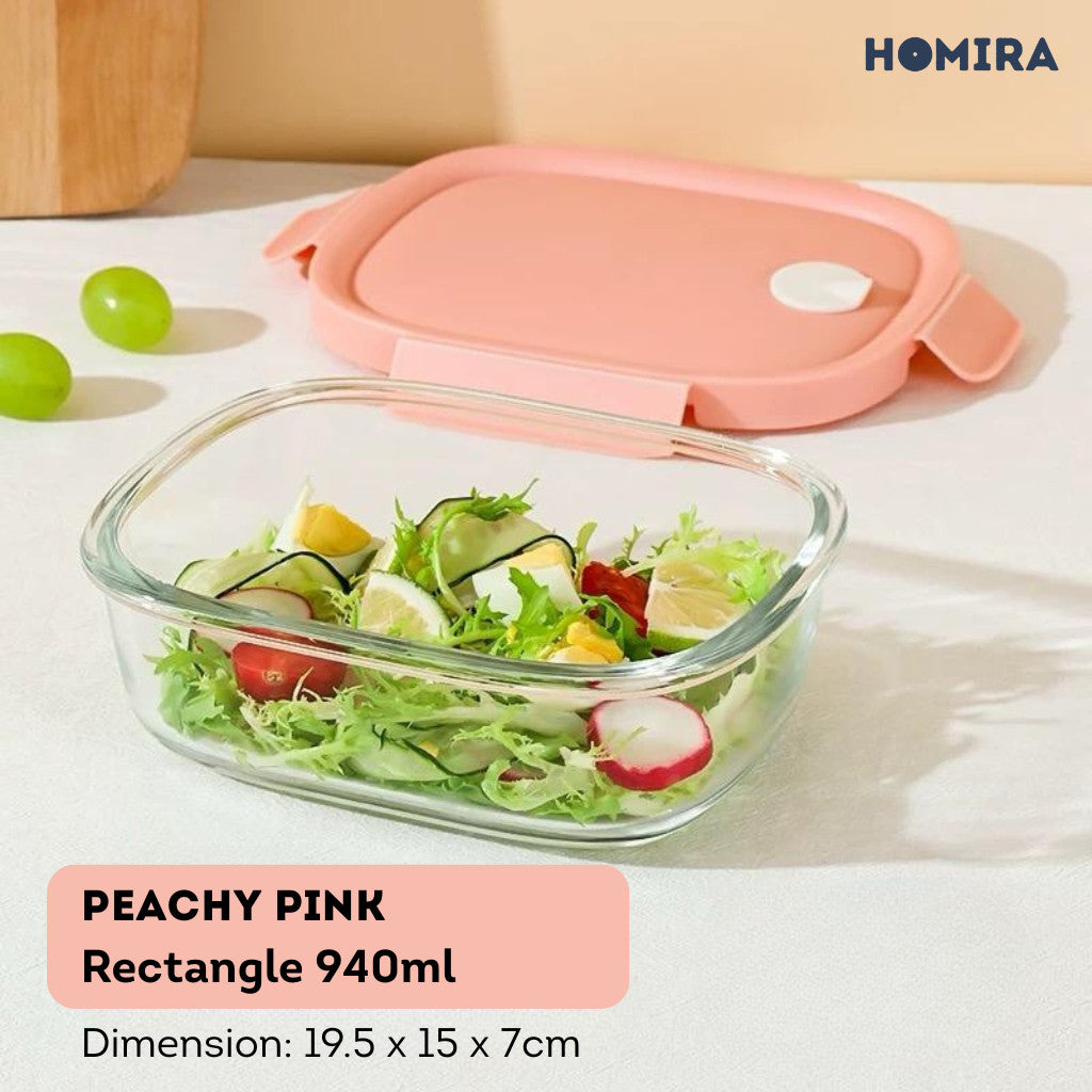 HOMIRA Summer Series Rectangle Borosilicate Glass Food Container Lunch Box (760ml-940ml)