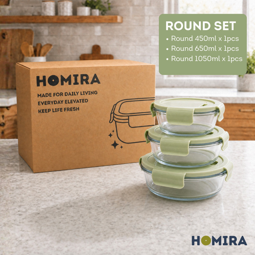 HOMIRA Borosilicate Glass Food Container Set - Natural Green Family Collection