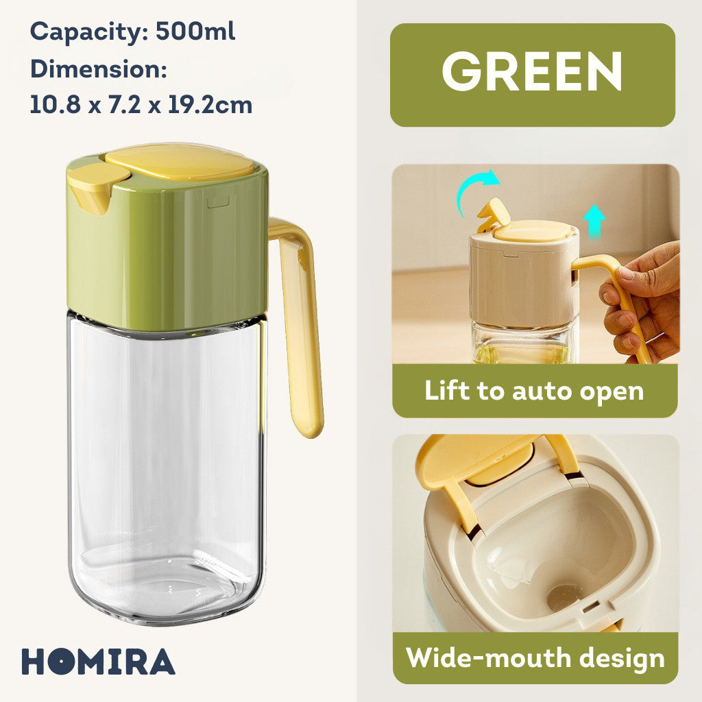 HOMIRA Cooking Oil Glass Dispenser Auto Flip (500ml)