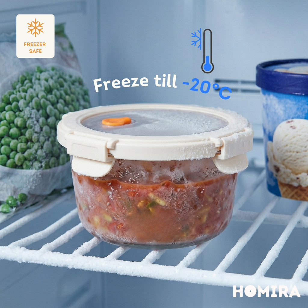 HOMIRA Signature Series Round Borosilicate Glass Food Container (520ml)