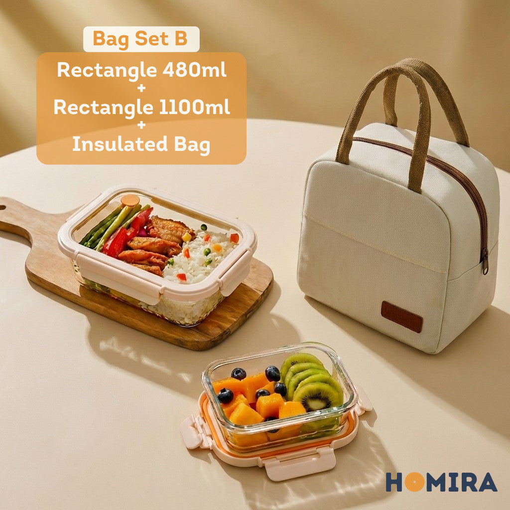 HOMIRA Signature Series Borosilicate Glass Lunchbox Bag Set