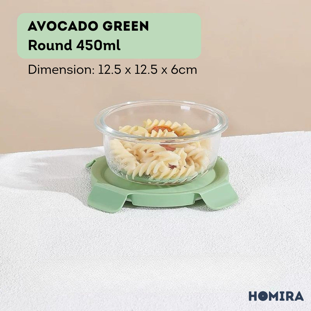HOMIRA Summer Series Borosilicate Glass Food Container Lunch Box (450ml-940ml)
