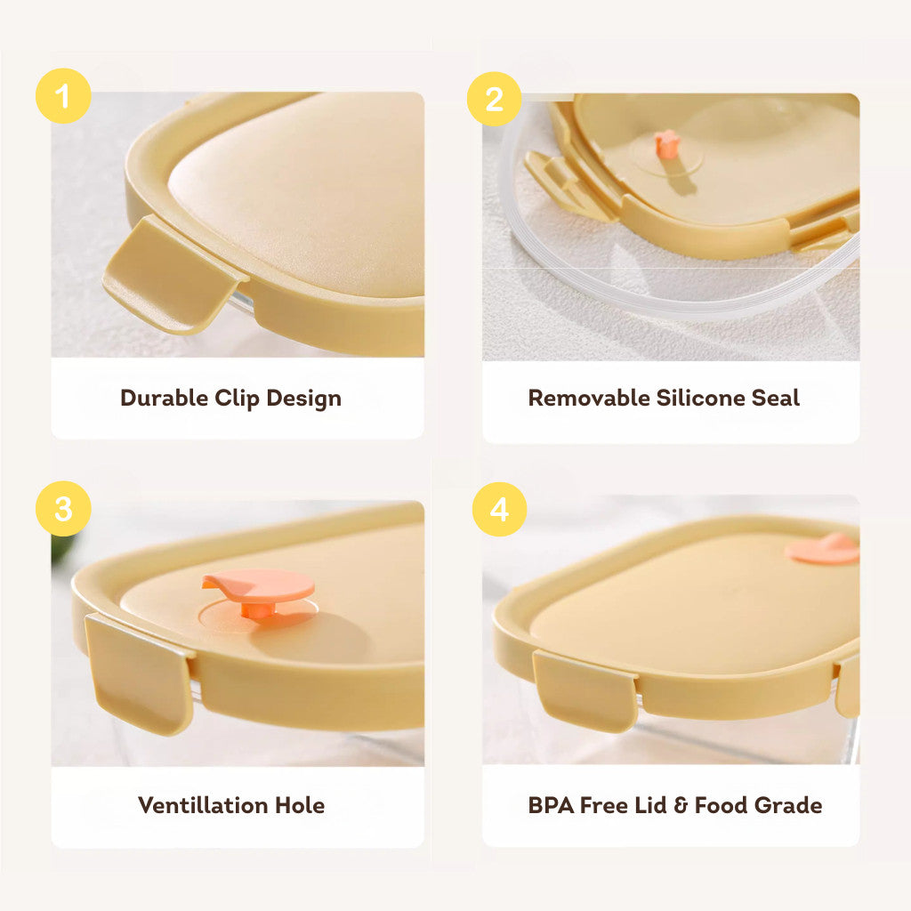 HOMIRA Sunshine Yellow Borosilicate Glass Food Container (450ml-940ml)