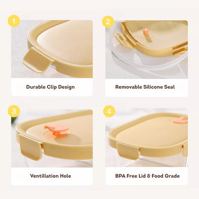 HOMIRA Sunshine Yellow Borosilicate Glass Food Container (450ml-940ml)