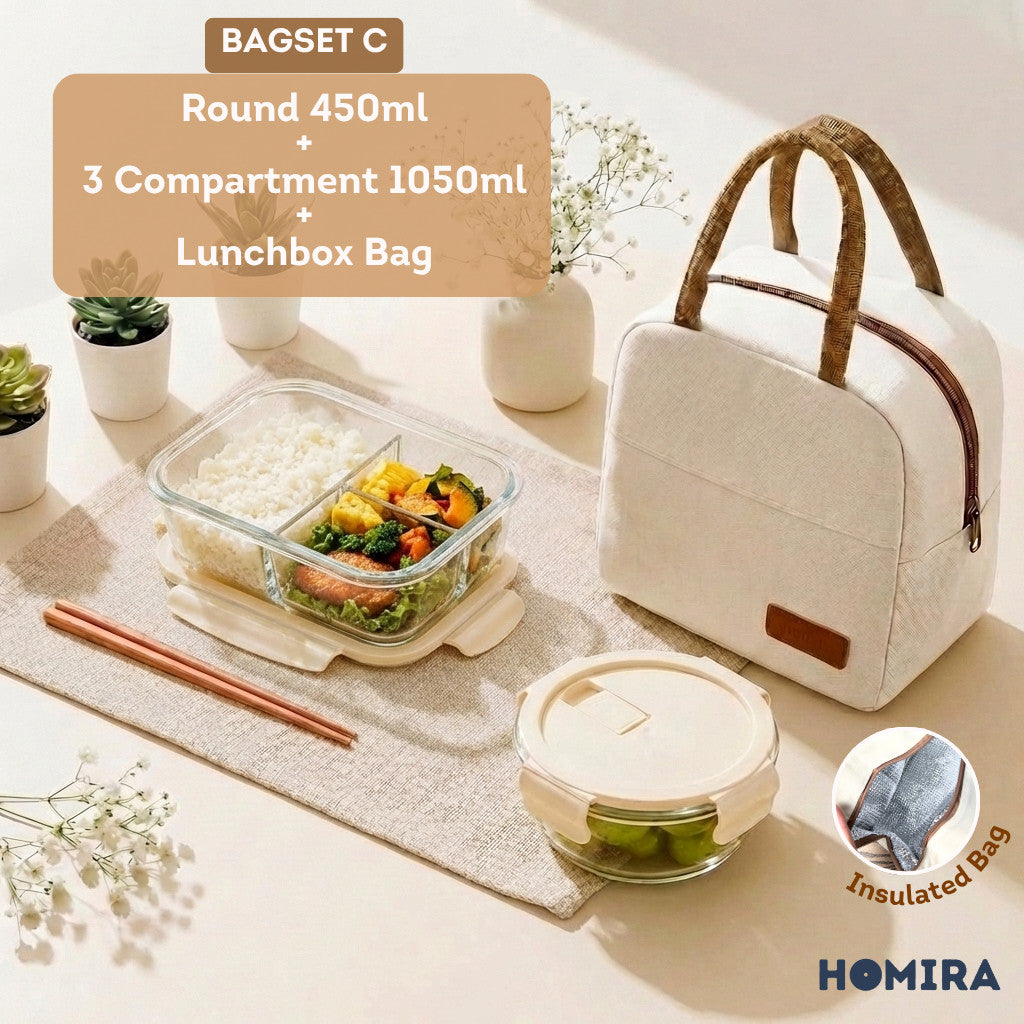 HOMIRA Buttercream Series Borosilicate Glass Lunchbox Bag Set