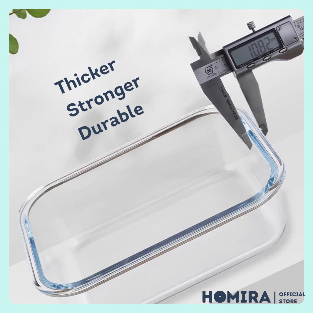 HOMIRA Classic Series Borosilicate Glass Rectangle Food Container (700ml/1100ml/1520ml/2260ml)