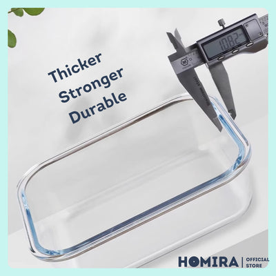 HOMIRA Rectangle Borosilicate Glass Food Container (2260ml)