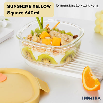 HOMIRA Summer Series Borosilicate Glass Food Container Lunch Box (450ml-940ml)
