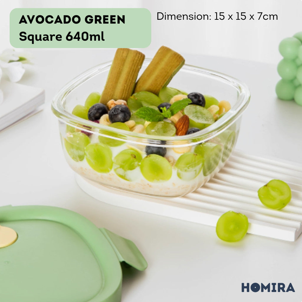 HOMIRA Summer Series Borosilicate Glass Food Container Lunch Box (450ml-940ml)