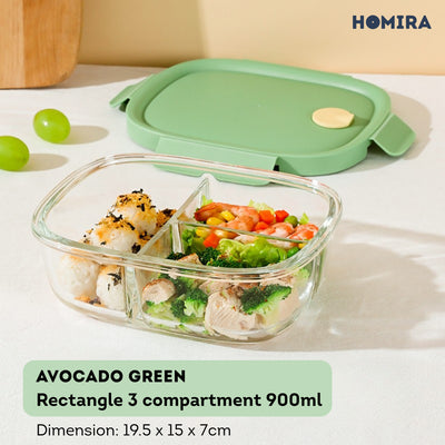 HOMIRA Summer Series Borosilicate Glass Food Container Lunch Box (450ml-940ml)