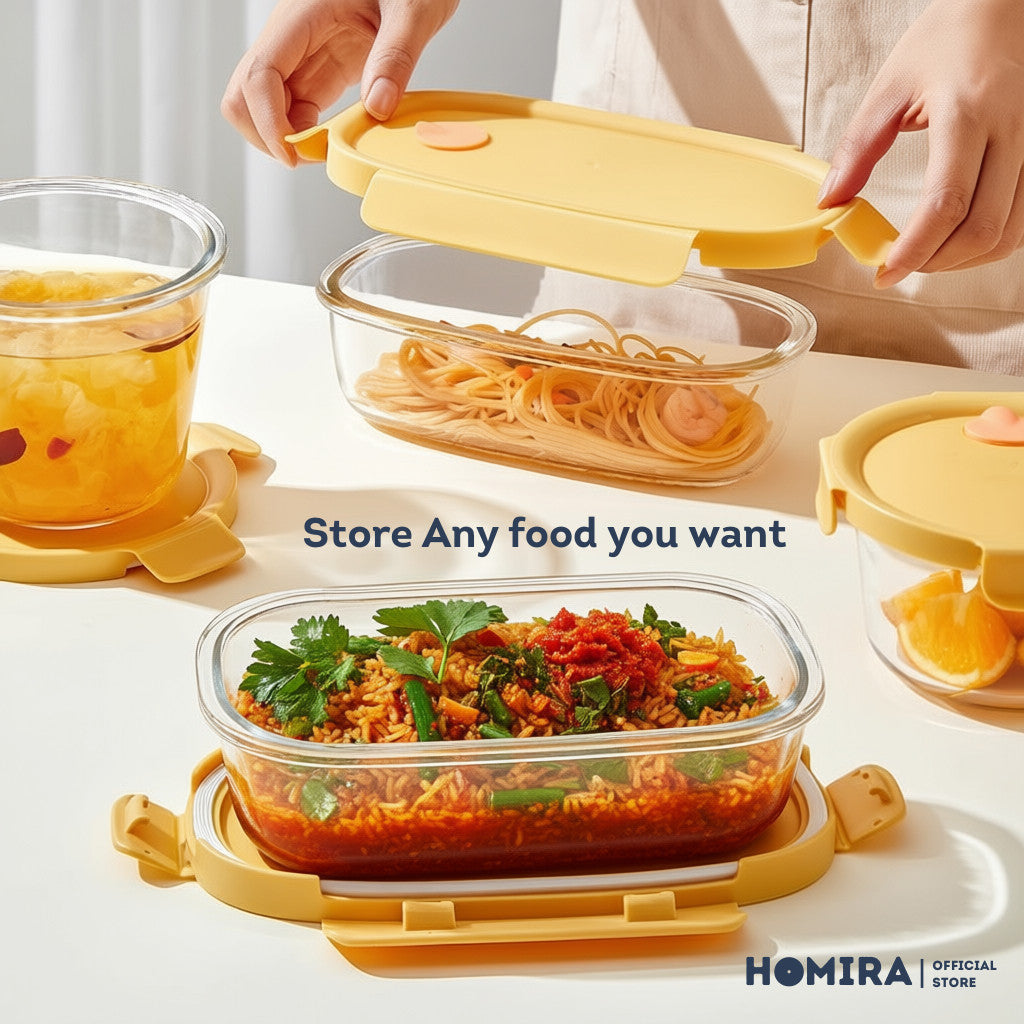 HOMIRA Sunshine Yellow Borosilicate Glass Food Container (450ml-940ml)