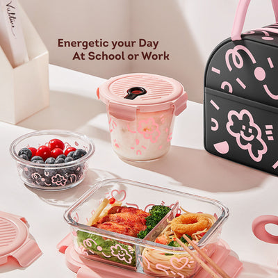 HOMIRA Lovey Cloud Series Glass Lunch Box & Insulated Bag Set (450ml - 1100ml)