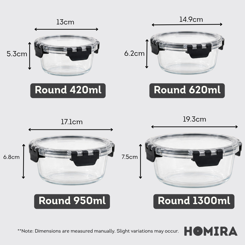 HOMIRA PureView Series Borosilicate Glass Food Container [Family Set]