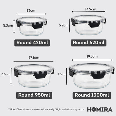 HOMIRA PureView Series Borosilicate Glass Food Container [Family Set]