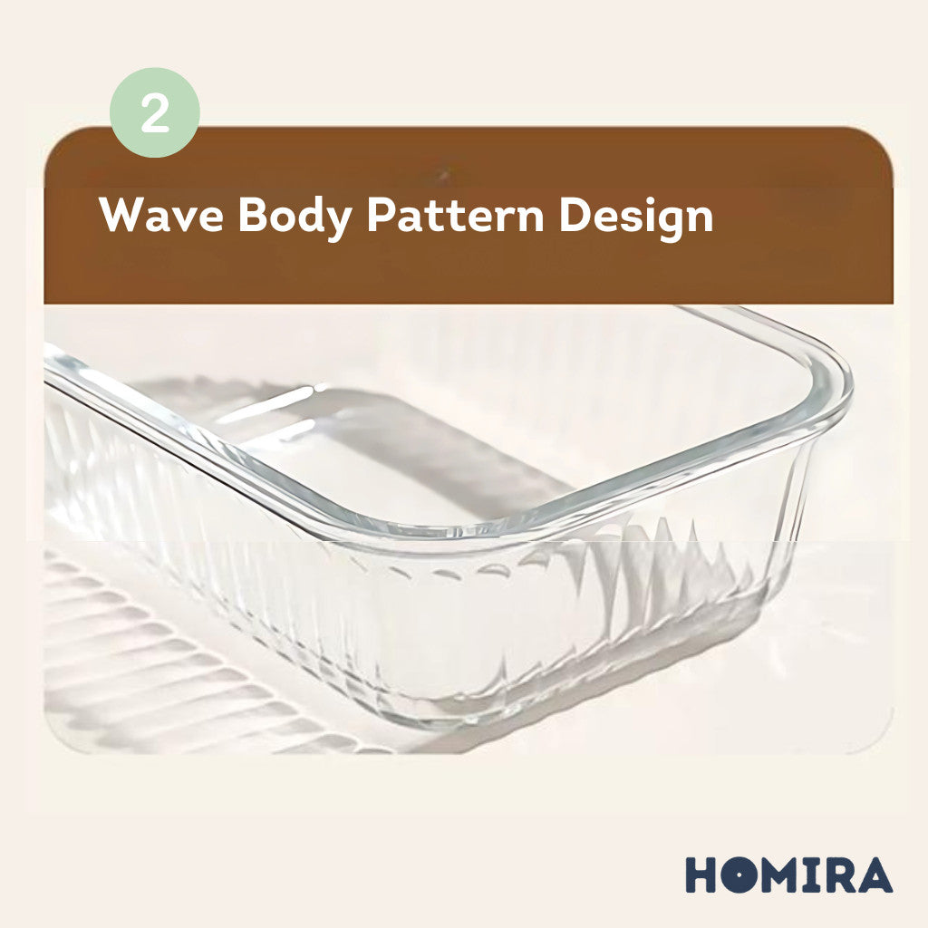 HOMIRA Wave Series Borosilicate Glass Food Container Airtight Microwave Safe (450ml-1050ml)