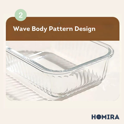 HOMIRA Wave Series Borosilicate Glass Food Container Airtight Microwave Safe (450ml-1050ml)
