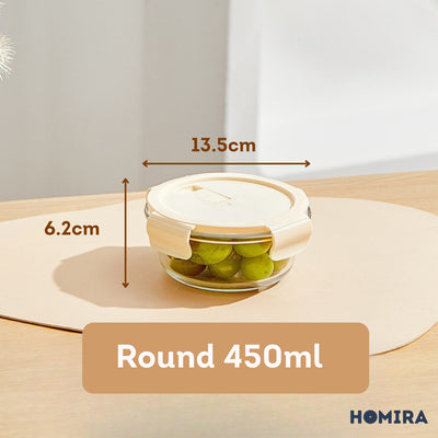HOMIRA Buttercream Series Round Borosilicate Glass Food Container (450ml-1100ml)