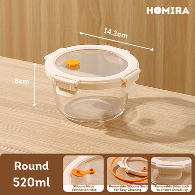 HOMIRA Signature Series Round Borosilicate Glass Food Container (520ml)