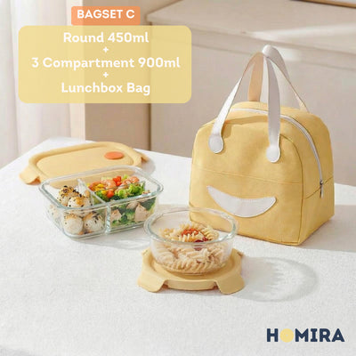 HOMIRA Summer Series Borosilicate Glass Lunchbox Bag Airtight & Microwave Safe Set