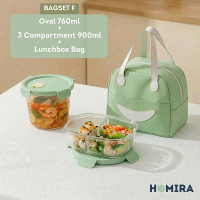 HOMIRA Summer Series Borosilicate Glass Lunchbox Bag Airtight & Microwave Safe Set
