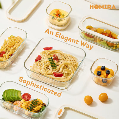 HOMIRA Timeless Series Square Borosilicate Glass Food Container (1370ml x 2 Pcs)