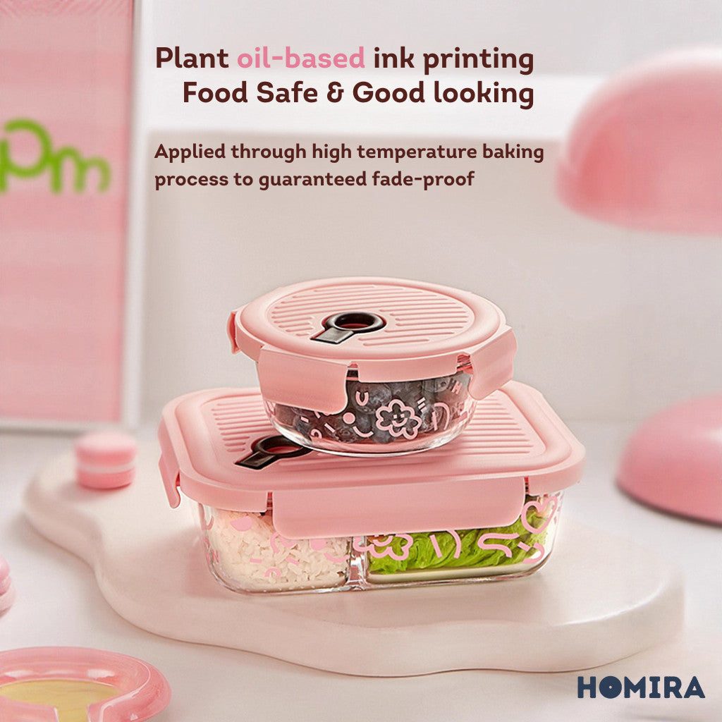 HOMIRA Lovey Cloud Series Glass Lunch Box & Insulated Bag Set (450ml - 1100ml)