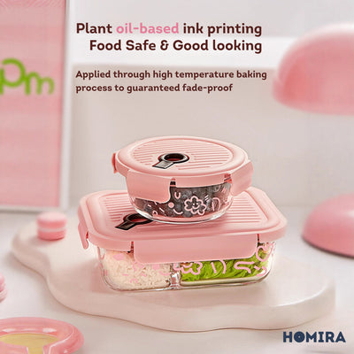 HOMIRA Lovey Cloud Series Glass Lunch Box & Insulated Bag Set (450ml - 1100ml)