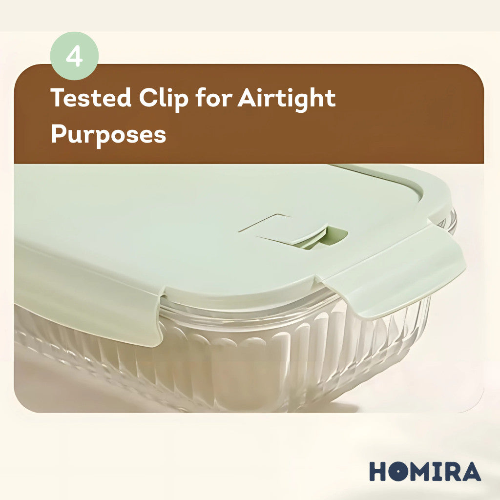 HOMIRA Wave Series Borosilicate Glass Food Container Airtight Microwave Safe (450ml-1050ml)