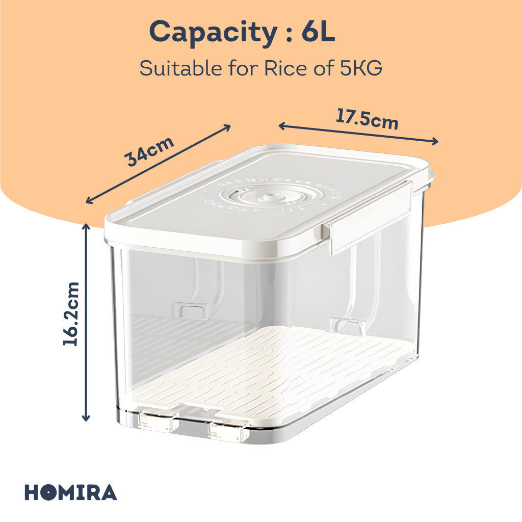 HOMIRA Compress Vacuum Rice Container Airtight Food Storage (4.5L/6L)