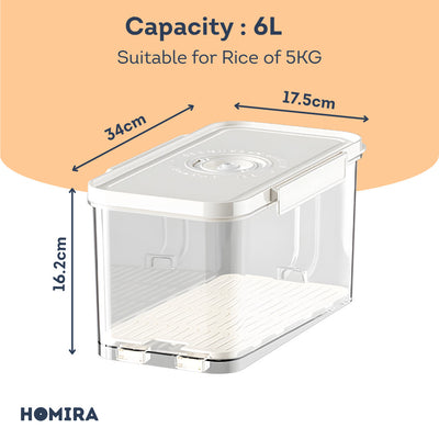 HOMIRA Compress Vacuum Rice Container Airtight Food Storage (4.5L/6L)