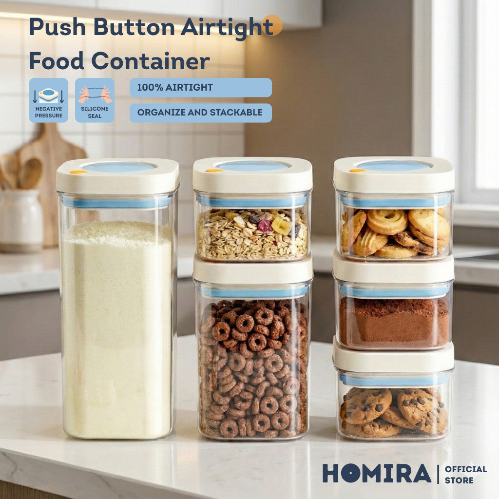 HOMIRA Press-Type Push Button Airtight Food Canister (380ml / 1100ml / 1800ml)