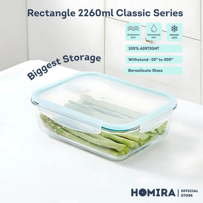 HOMIRA Rectangle Borosilicate Glass Food Container (2260ml)