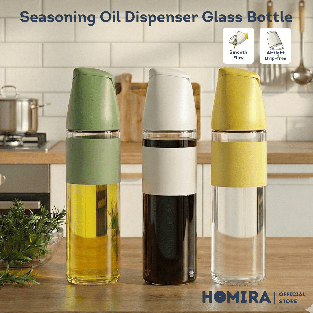 HOMIRA Seasoning & Oil Dispenser Glass Bottle with Auto Flip - 500ml