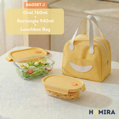 HOMIRA Summer Series Borosilicate Glass Lunchbox Bag Airtight & Microwave Safe Set
