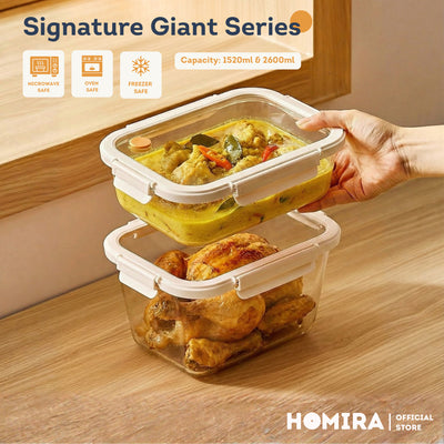 HOMIRA Signature Series Giant Rectangle Borosilicate Glass Food Container (1520ml-2600ml)