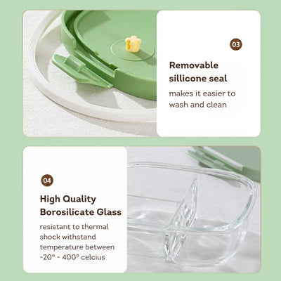 HOMIRA Avocado Green Borosilicate Glass Food Container (450ml - 940ml)