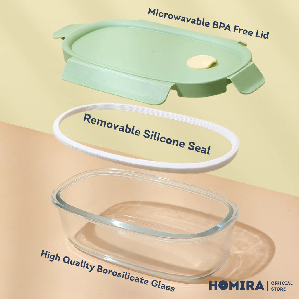 HOMIRA Long Oval Borosilicate Glass Food Container (760ml)
