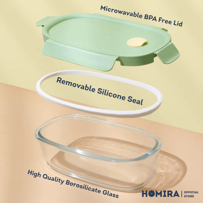 HOMIRA Long Oval Borosilicate Glass Food Container (760ml)