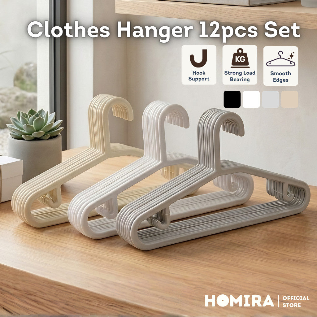 HOMIRA Standard Plastic Clothes Hanger Non-slip Durable (12 Pcs/Set)