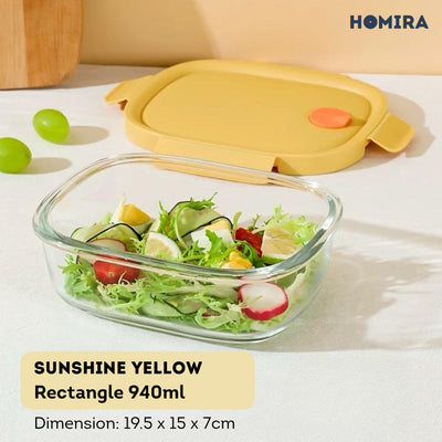 HOMIRA Summer Series Borosilicate Glass Food Container Lunch Box (450ml-940ml)