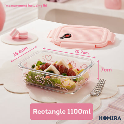 HOMIRA Lovey Cloud Series Glass Lunch Box & Insulated Bag Set (450ml - 1100ml)
